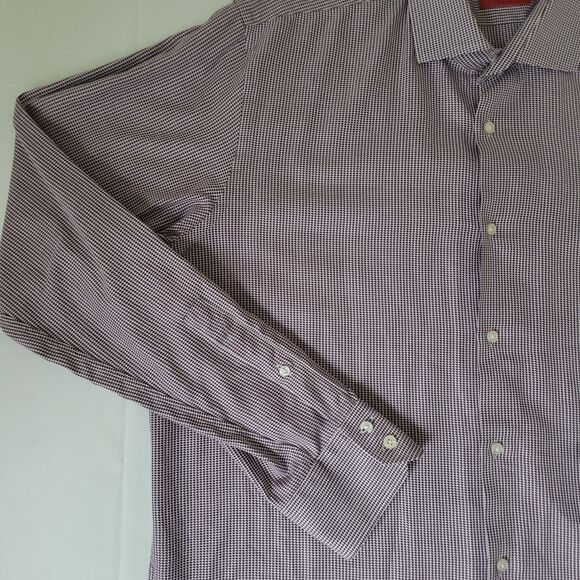 HUGO by Hugo Boss Dress Shirt 17.5 Regular Fit Two Ply Purple Houndstooth 44 EU - Picture 11 of 12
